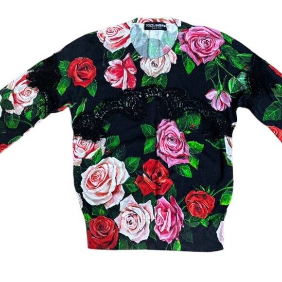 AUTHENTIC DOLCE & GABBANA SILK BLACK LACE ROSES KNIT TOP M/L $1,512 - Picture 3 of 9